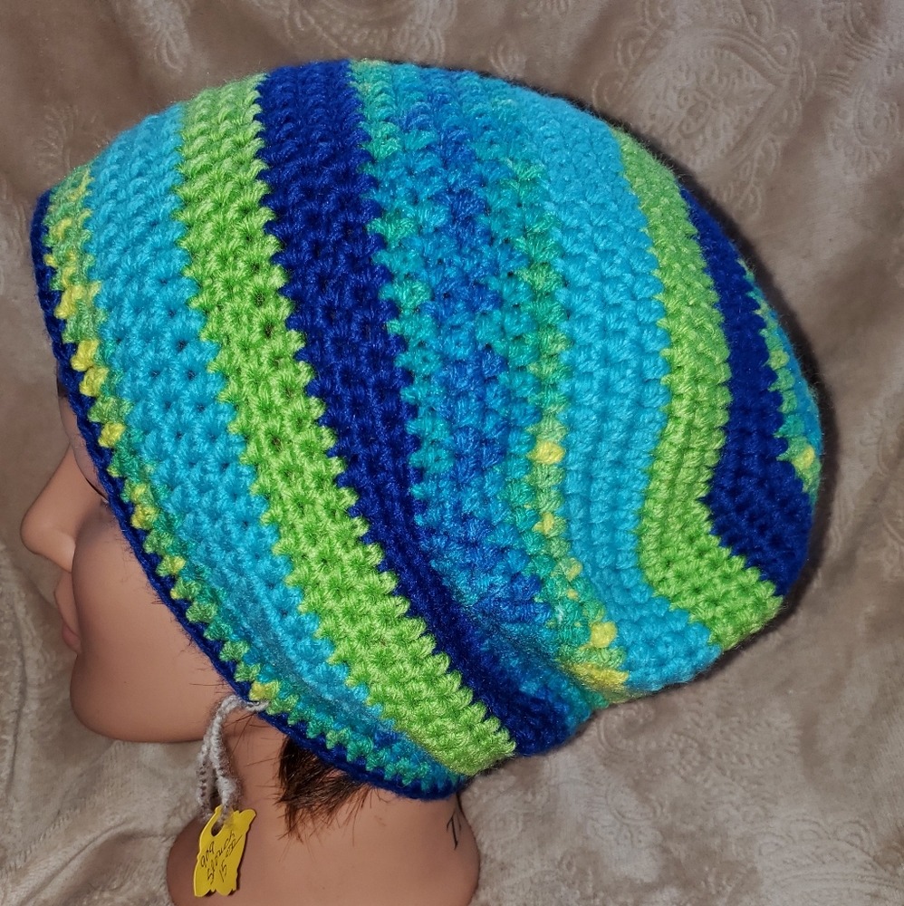 Crocheted adult boho slouchy beanie hat - Picture 1 of 4